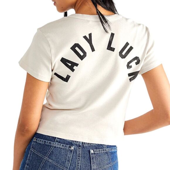 New! Daydreamer Women's Lady Luck Short Sleeve Shrunken Tee Dirty White XS NWT - Picture 3 of 9